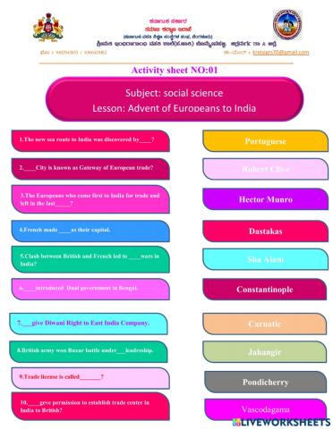 Advent of Europeans to India-ACTIVITY 01