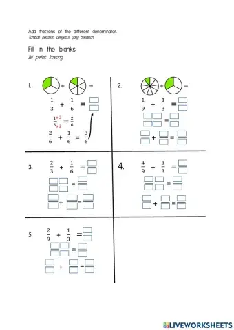Add fractions of the diffrent denominator(denominator 3)
