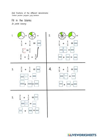 Add fractions of the diffrent denominator(denominator 3)