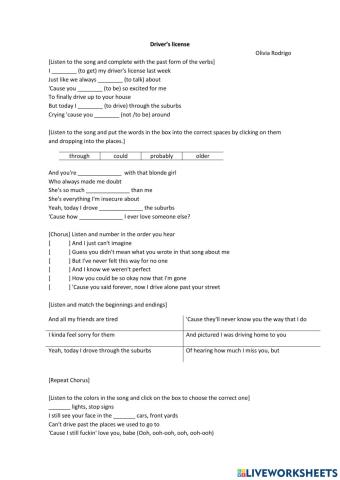 Song: Driver's license, by Olivia Rodrigo