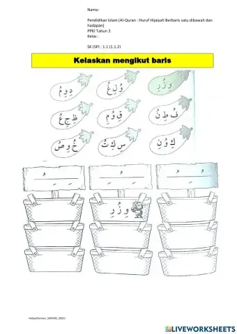 Huruf berbaris satu bwh dan hadapan PPKI Thn 3