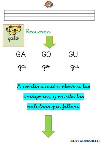 Fonema g  grafía ga go gu