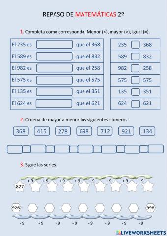 Repaso de matemáticas 2º