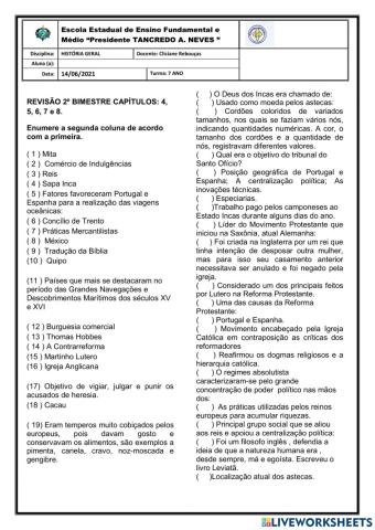 Revisão 2º bim 7º anos