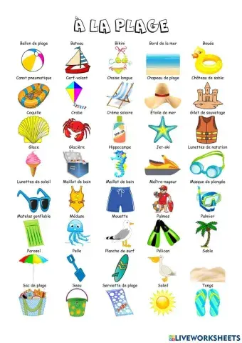 À LA PLAGE - Vocabulaire