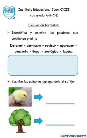Evaluación formativa - Prefijo y sufijo
