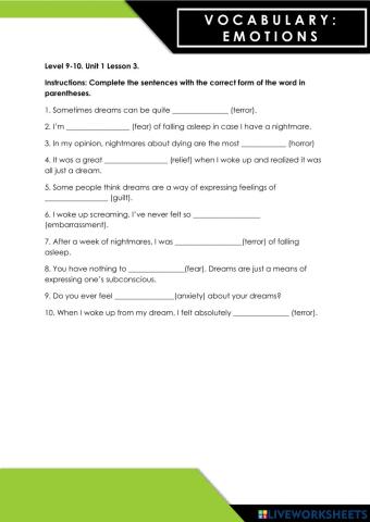 Vocabulary : Emotions
