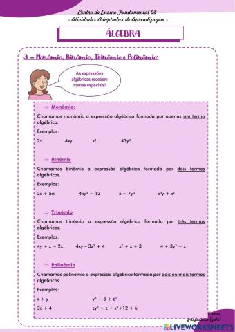 Atividade Adaptada 3: Monômios, Bi, Tri e Polinômios