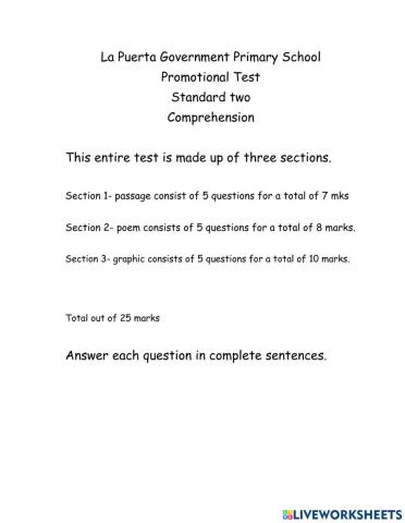 Comprehension Promotional test