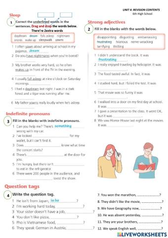 6th - Unit 4 Revision Contents Practice