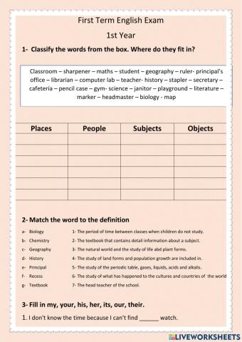 Example First Term Exam 