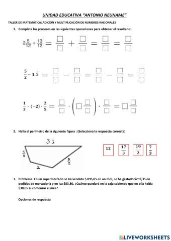 Adición y multiplicación de racionales