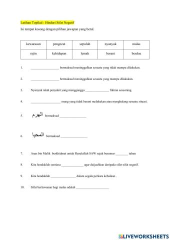 Bidang Hadis :Hindari Sifat Negatif
