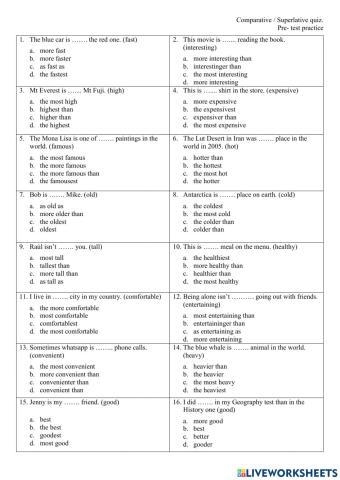 Adjectives: Comp-Superlat PRACTICE (1)