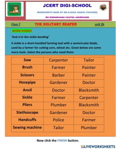 UNIT 2b, THE SOLITARY REAPER, class 7 from English textbook DAHLIA JCERTComprehension check