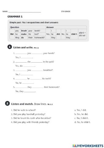 Grammar 1 Past simple