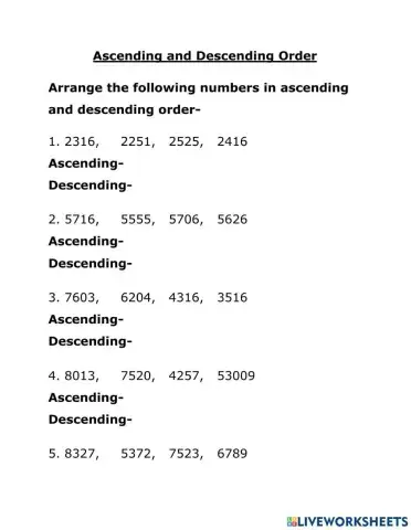 Ascending and Descending Order