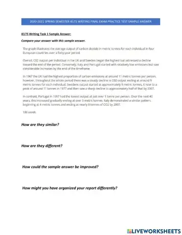 IELTS Writing 2 Lesson 28 - Practice Test Key