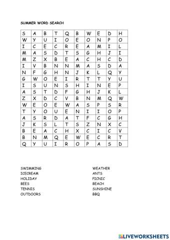 Summer Word Search