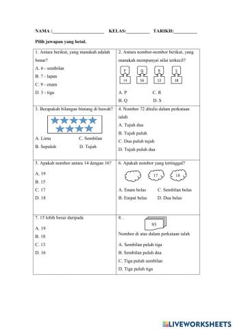 Praktis Formatif 1-Nombor hingga 100
