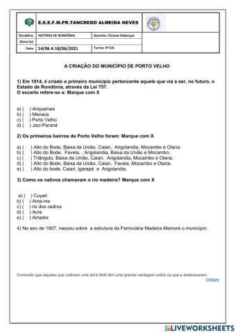 Criação de Porto Velho