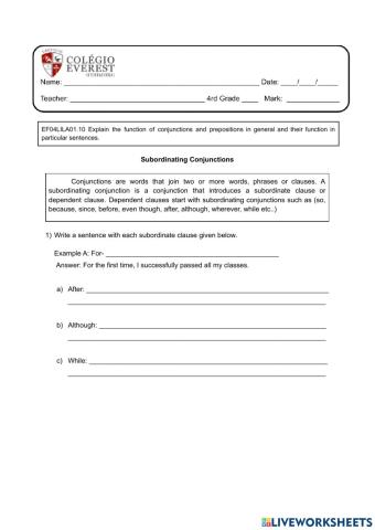 SUbordinating conjunctions