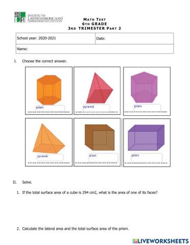 6th Grade Math Test Trim 3 Part 2