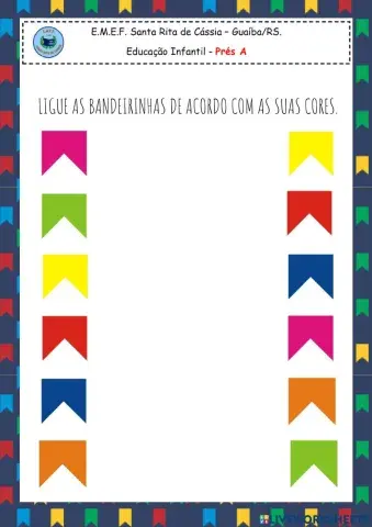 Ligue as bandeirinhas de acordo com as suas cores.