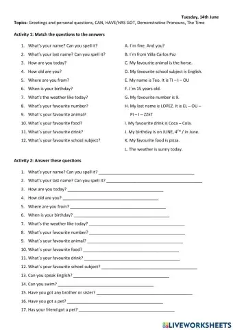 Repaso personal questions - time