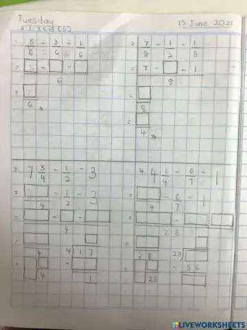 Year 4 subtraction fraction exercises