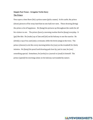 Simple Past Tense Story: Irregular Verbs