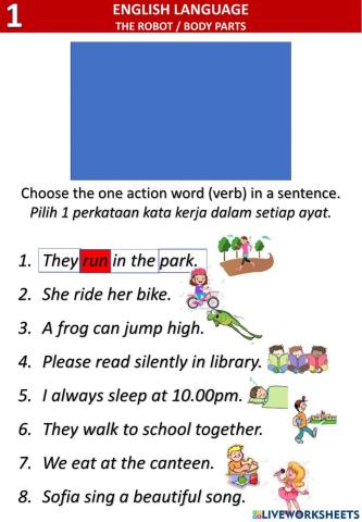 The robot-Parts of body- verbs- reading