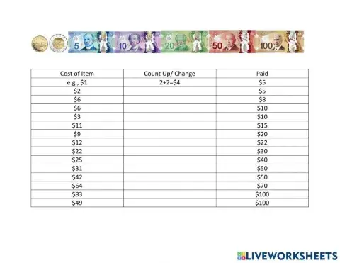 Making Change by Counting Up -Dollars