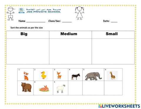 Sorting of animals as per size
