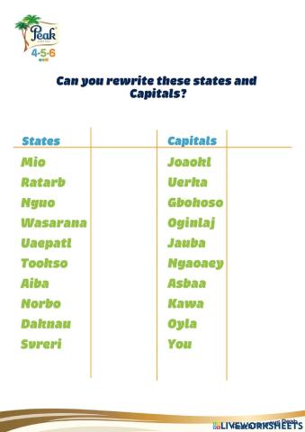 Rearrange states and capitals of Nigeria