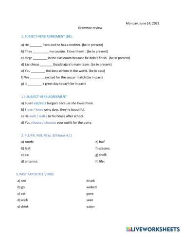 Grammar review 3º trimester