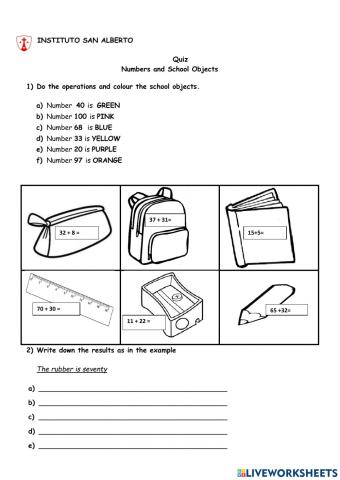 Numbers and school objects