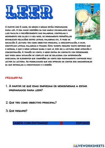 Compresnción lectora en galego: el cuento