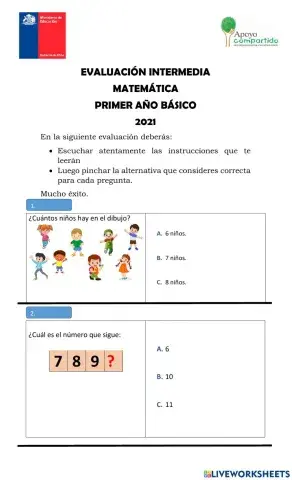 Evaluación Intermedia 1ºBásico:Matemática