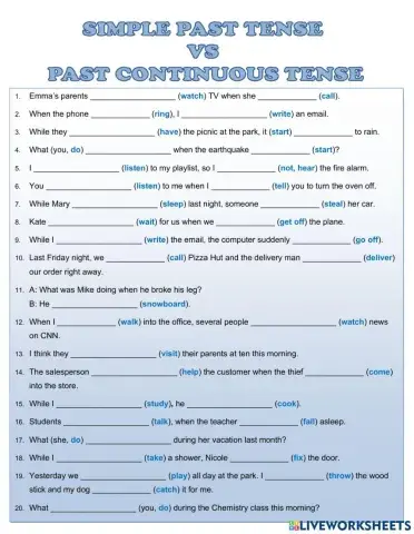 Past Simple vs Past Continuous - worksheet 1