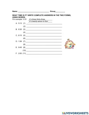 Two ways of telling time. Complete sentences.