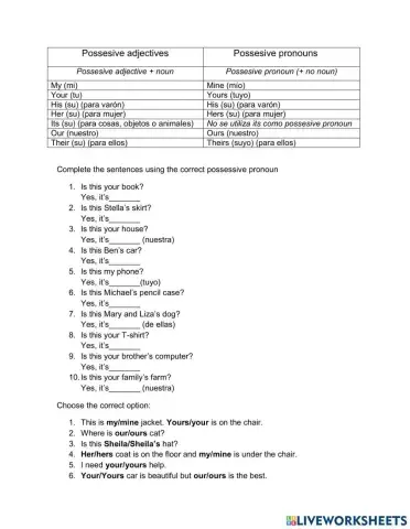Possesive adjectives and pronouns