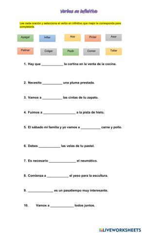 Verbos en infinitivo
