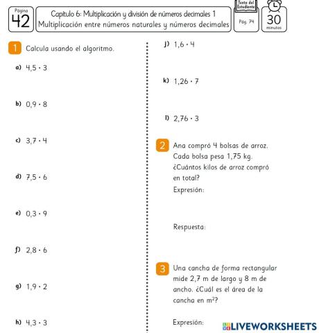 Multiplicación de decimales