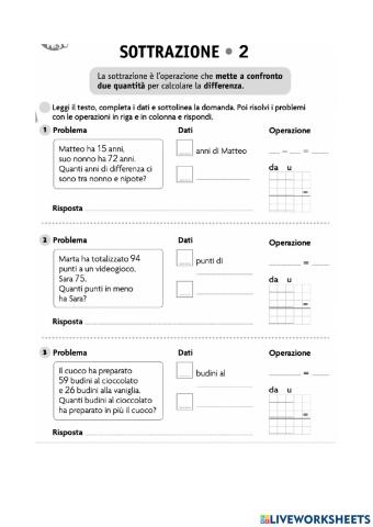 Problemi di sottrazioni