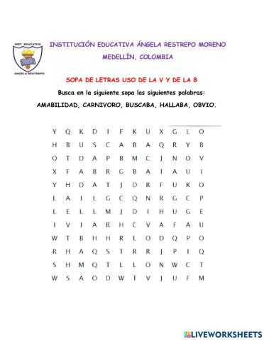 Sopa de letras uso de la v y de la b
