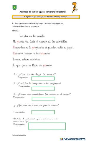 Comprensión lectora 7 (grupo azul)