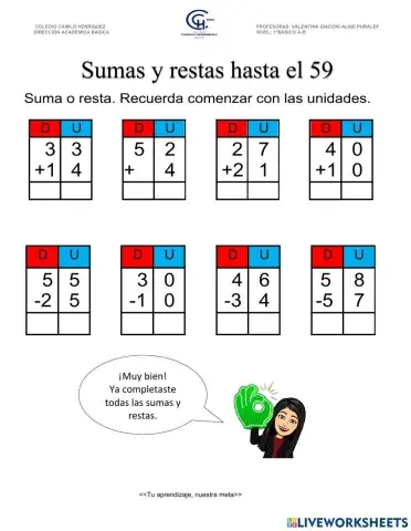 Sumas y restas hasta el 59.