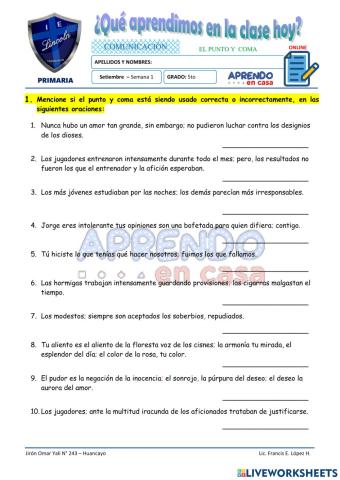 Pract. el punto y coma