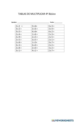 Calculo mental de tablas de multiplicar